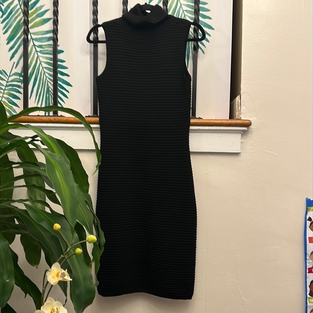 𝅺CALVIN Klein Midi Ribbed Turtleneck Dress. In EUC Size Small in Black.